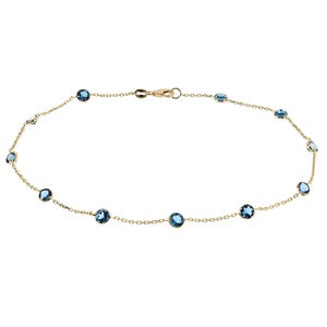 14k Yellow Gold Station Bracelet With London Blue Topaz Gemstones By the Yard 7 - 8.5 Inches