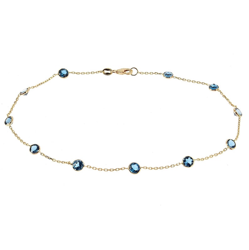 14k Yellow Gold Station Bracelet With London Blue Topaz Gemstones By the Yard 7 - 8.5 Inch image 1