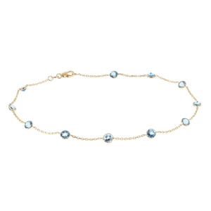14k Yellow Gold Handmade Station Bracelet With Round 4mm Blue Topaz Gemstones By the Yard