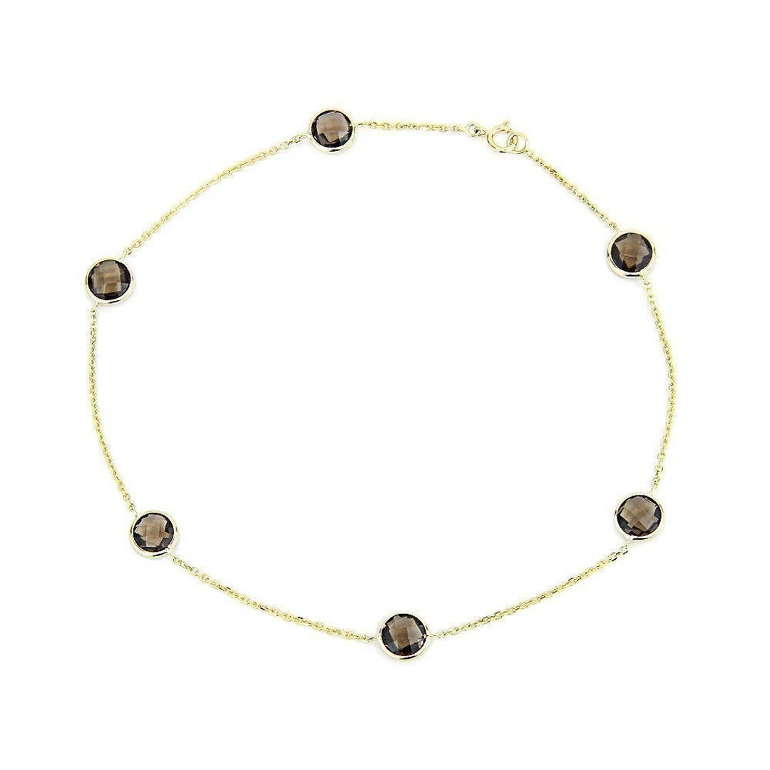 14k Yellow Gold Anklet Bracelet With 6mm Fancy Cut Round Smoky Etsy