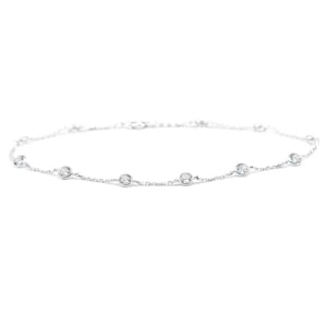 14k White Gold Station Anklet Bracelet with 4mm Round Cubic Zirconia By the Yard