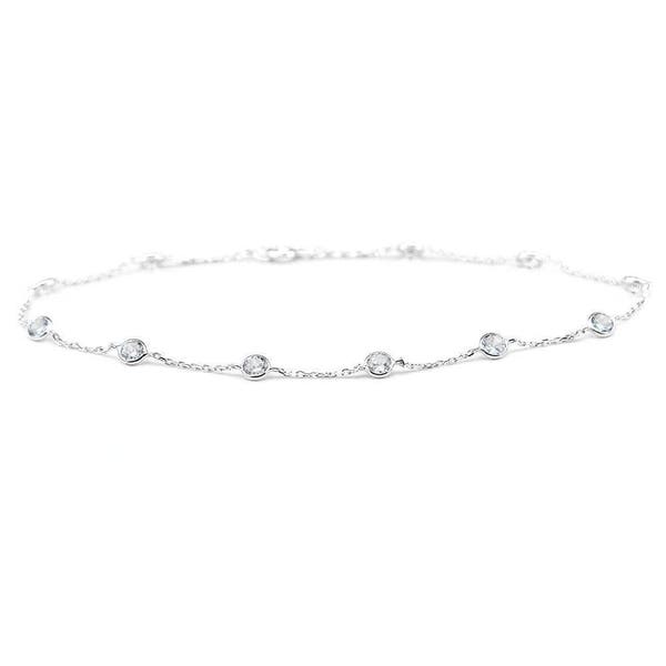 14k White Gold Station Anklet Bracelet with 4mm Round Cubic Zirconia By the Yard