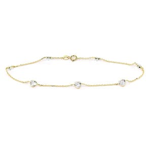 14k Yellow Gold Anklet Bracelet With 5mm Heart Shaped Cubic Zirconia By the Yard 9 - 11 inches