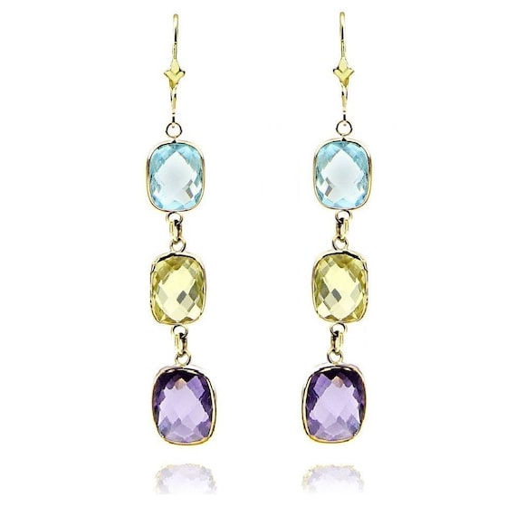 14k Gold-plated Amethyst Smoky, Lemon Quartz Citrine Blue Topaz Garnet Necklace 14k Gold-plated Amethyst Smoky, Lemon Quartz Citrine Blue Topaz Garnet Necklace