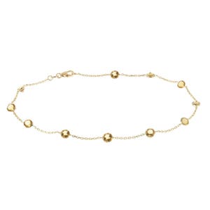 14k Yellow Gold Handmade Station Anklet With Citrine Gemstones By the Yard 9 - 11 Inches