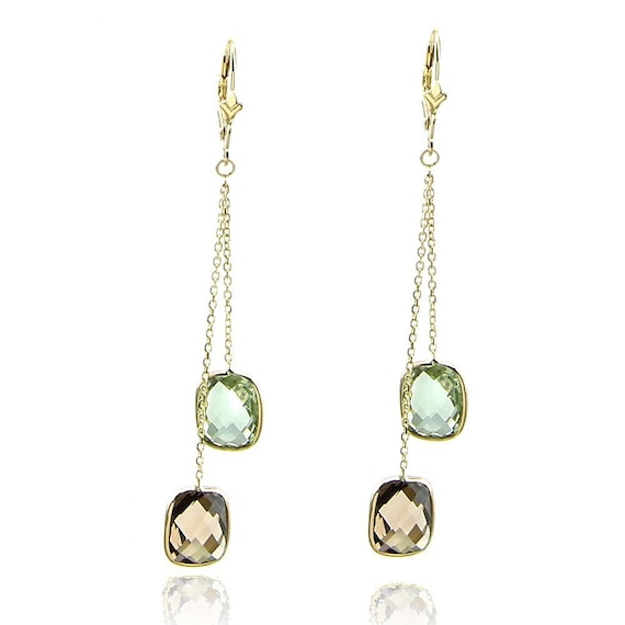 14K White Dangle Earrings With Cushion Cut Lemon Topaz Gemstones