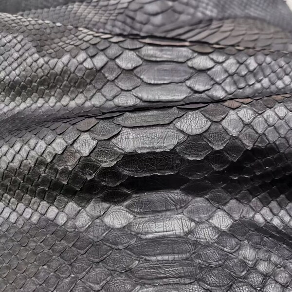 Genuine Reticulated Python Leather Real Supple Python Skin,Scales lifted,Aniline Black,Grade A, Pre-cuts