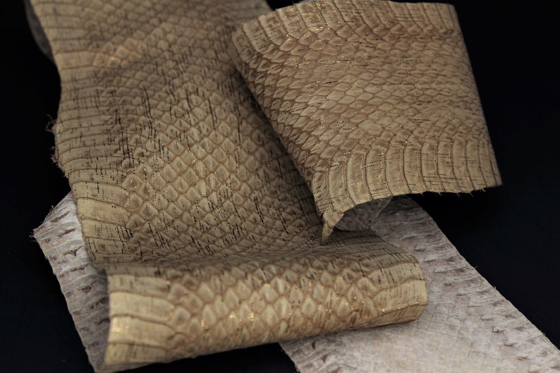 Metallic Cobra Nubuck Asian Snake Skin Hide Leather Snakeskin Craft Supply 2 Colors Tan