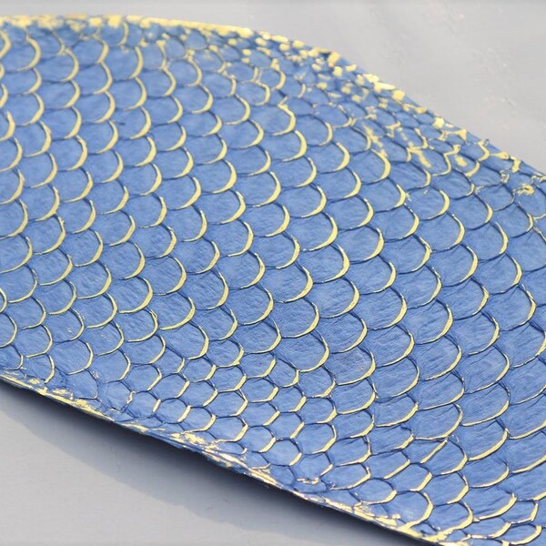 Genuine Metallic Fish Skin Hide Leather Craft Supply Blue/Gold