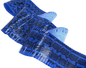 Glossy Elaphe Carinata Snake Skin Leather Snakeskin Craft Supply Unbleached Signal blue # 7-18-01