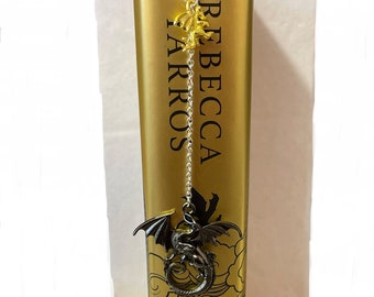 Fourth Wing inspire bookmark with black and gold dragons Handmade