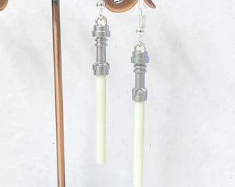 Lego lightsaber glow in the dark dangle drop earrings Handmade