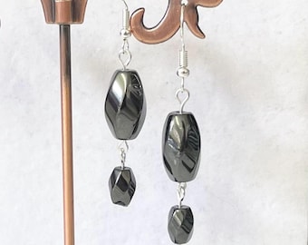 Black hematite large and small bead earrings handmade