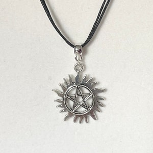 Supernatural inspired sun pentagram pendant black double cord necklace Handmade