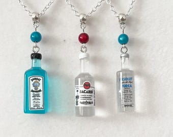 White Rum, Blue Gin, and Vodka inspired necklace Handmade