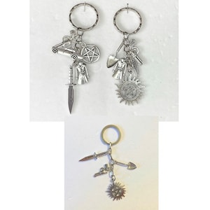 Supernatural inspired keyring with tibetan silver charms handmade