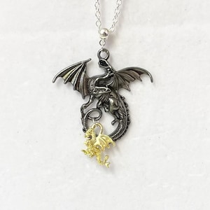 Fourth wing inspired Tarin and Andarna black and gold dragon pendant Handmade