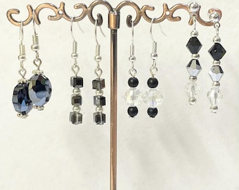 Black and clear glass bead earrings choose from four styles Handmade