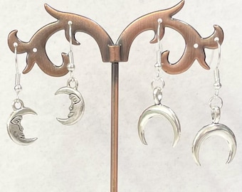 Silver moon earrings choose from two styles handmade