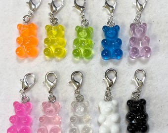 Colourful gummy bear clip on charms choose from ten colours Handmade