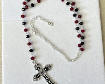 My Chemical Romance inspired red and black beaded cross necklace Handmade
