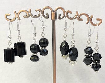 Black glass bead earrings choose from four styles Handmade