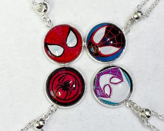 Marvels Spider-Man inspired pendant on silver plated necklace choose from four styles Handmade