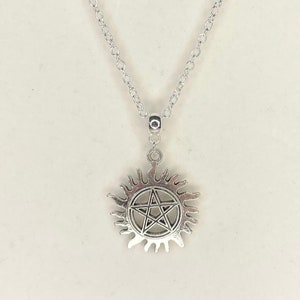 Supernatural inspired sun pentagram anti-possession pendant on a silver plated necklace Handmade