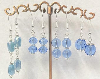 Light blue glass bead earrings choose from four styles handmade