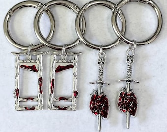 Boot charms with heart and sword or guillotine Handmade