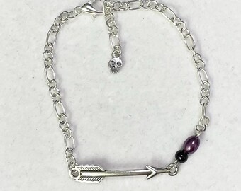 Hawkeye bracelet with tibetan silver arrow charm and glass beads Handmade