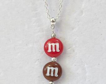 M&Ms pendant on silver plated necklace Handmade