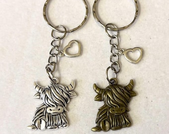 Highland cow silver or bronze keyring Handmade