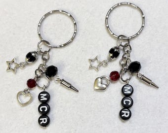 My Chemical Romance inspired keyring with glass, metal and plastic beads handmade