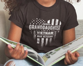 Proud Granddaughter Vietnam Vet Grandpa Kids T-Shirt Military Family Veterans Day Unisex Short or Long Sleeve Tee Shirt | Baby to Adult 5XL