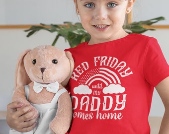 Red Friday Kids T-Shirt Until Daddy Comes Home Deployment Shirt Rainbow American Flag Matching Military Family Tee Shirt | Baby to Adult 5XL