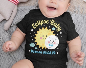 Birth Announcement Total Solar Eclipse Baby Boy Born on 04.08.24 Cute Moon Sun, Baby Outfits for the Eclipse, 2024 Eclipse Baby Keepsake