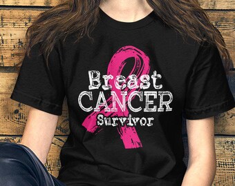 Breast Cancer Survivor T-Shirt | Distressed Pink Awareness Ribbon | Baby, Toddler, Kids, Adult, Plus Size Short Sleeve Tee Shirt