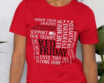 Red Friday Word Cloud T-Shirt We Wear Red Military Family Deployment Unisex Short Sleeve or Long Sleeved Tee Shirt Gift | Baby to Adult 5XL