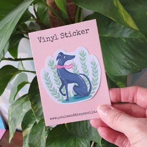 Little Black Whippet Sticker - Dog Person - Sighthound - Greyhound - Skinny Dog - Hound - Dog Sticker - Animal Lover - Cute Decal - Floral