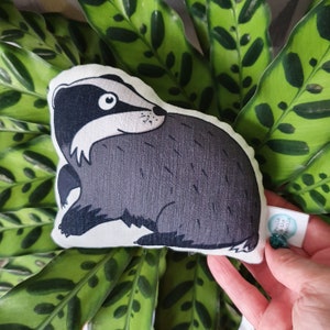 Badger Plushie - Woodland - Art Doll - Gift - Plush - Soft Toy - Throw Pillow - Nursery - Illustration - Animal Lover - Wildlife - Homewares