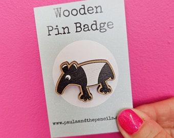 Tapir Wooden Badge - Zoo Friend - Animal Lover - Rainforest - Odd Animal - Nature - Forest - Jungle - Wildlife - Malayan Tapir - Gift
