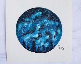 ORIGINAL Watercolor Galaxy 5x5 | Night Sky Painting | Space Decor | Nature Art