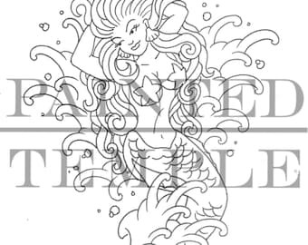 MERMAID - CYFROWY - Sztuka na zamówienie - Szablon tatuażu marynistycznego - Zawiera 4 formaty plików .svg .jpg .pdf .png