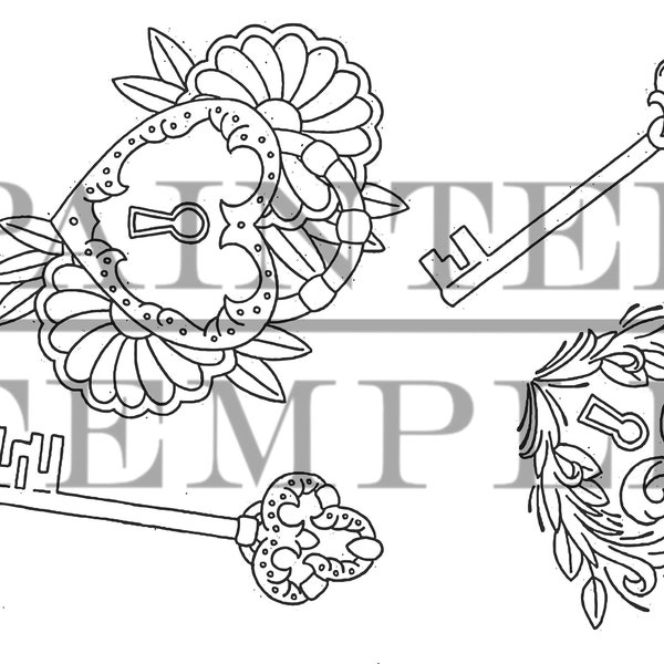 Ornate LOCK & KEY Set- DIGITAL - Custom Art  - Includes 4 File Formats .svg .jpg .pdf .png