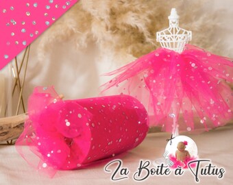 Pink fuchsia tulle shiny by the meter, Soft tulle with sequin sequin sequins for dress, skirt tutu baby little girl, Decoration