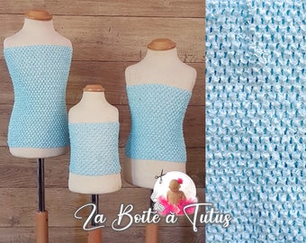 Crochet Bustier for Girl Tutu Light BLUE LAGON, Extensible Bustier Princess Dress Baby 6 12 months Child 2 3 4 5 6 years Teenager 8 10 12 years