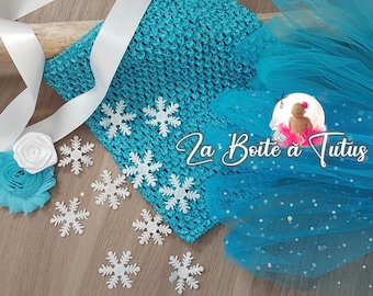 KIT for Tutu Dress Queen Princess Costume for Little Girl 2 3 4 5 6 7 8 9 years, Snowflakes Tulle Bustier Crochet costume