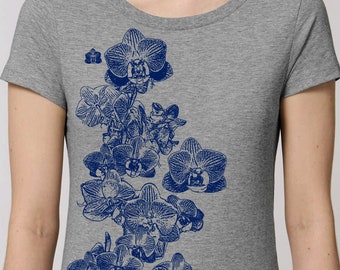 T-shirt orchidée, femme, orchid tee, green division, coton bio, manches courtes, heather grey, gris chinée, du S au XL