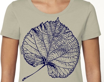 Linden leaf t-shirt, linden leaf, green division, organic cotton, short sleeves, pearl gray, women's cut.
